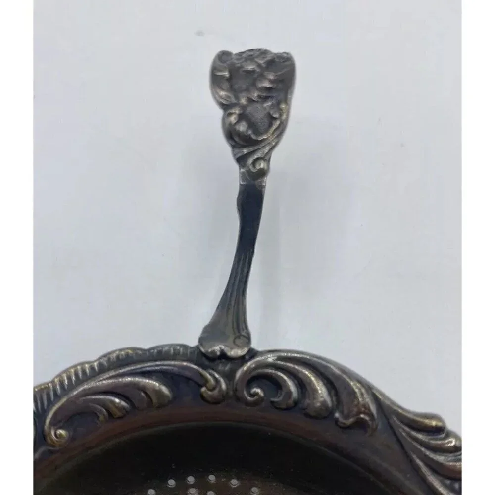 Vintage Silver Tone Tea Strainer with Handle V Nelle Retro Regency Detailed